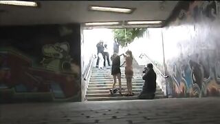 Tied up girl is getting fucked on the public street