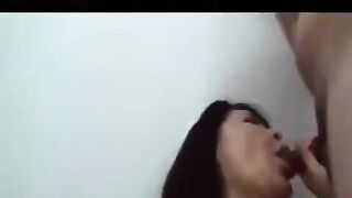 A mature Japanese man plays with his cock and gives a blowjob