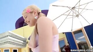 A blonde girl sucks the long dick of her partner
