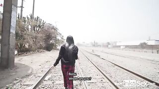 Peruvian guy screwed petite Venezuelan model near the train line in a steamy encounter