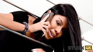 A busty Latina gets stuck and nail for her role in Stuck4K