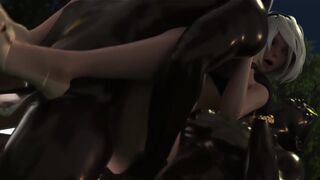 2B Night Park Double Penetration [Grand Cupido] (Nier Automata) - deep and close animation