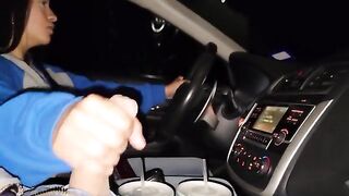 Pervert stepsister gets handjob on the highway