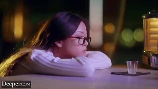 Petite beauty Lulu Chu gets her pussy filled with a big cock in a sensual scene