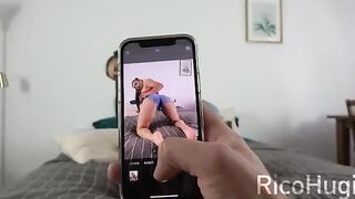 The guy's stepsister is on the phone with her boyfriend while sucking his cock