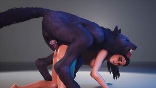 The werewolf has sex with a beautiful woman with big tits