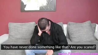 The girl made the guy caress her pussy at the casting couch