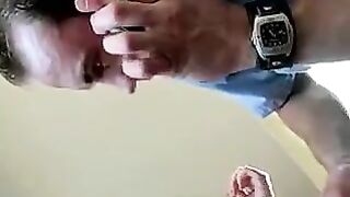 Blonde girl fucks with a guy using a mobile phone and a remote control