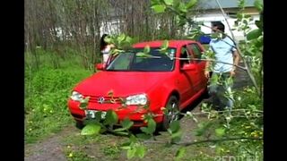 A daring girl agreed to suck a guy's dick for 10,000 kroons outdoors