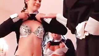 Three girls have lesbian sex after being forced by a strict nun