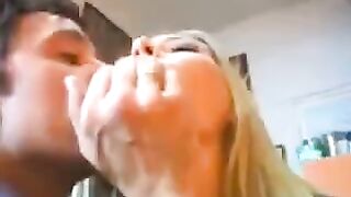 A blonde is not embarrassed to have sex with several guys at once