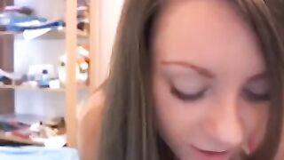 A Russian girl with beautiful breast plays toys on the camera