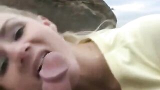 The girl got a sweet dessert from sperm on her face