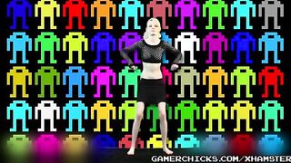 A sexy blonde is dancing on the strip in front of a crowd of guys