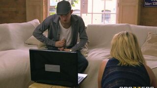 A depraved mom fucks with her daughter's boyfriend on the couch
