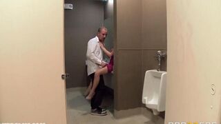 I meet the restaurant waiter in the bathroom, he fucks me, and I give him a blowjob until he cums