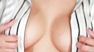A blowjob with a beautiful brunette who has large natural breasts is always exciting