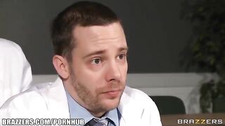 The doctor checks the girl intern in his office
