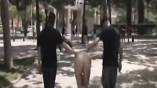 Group sex in public place with naked participants