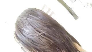 First-person sex with a young brunette having fun on the bed