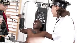 A black guy fucked in a threesome two sexy girls in latex
