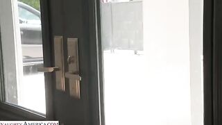 Skinny brunette takes a fat member in her juicy ass hole