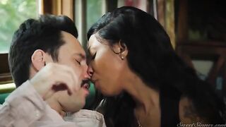 A girl is having fun with a hitman in an intense scene