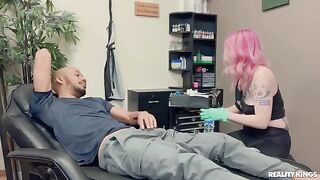 Tattooed woman enjoys interracial sex