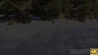 The man left his girl on the sled by the fireplace