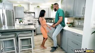 She took a huge cock in her tight pussy on the kitchen table