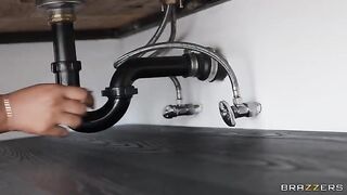 Two girls fuck with the black plumber in an interracial threesome
