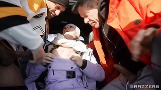 Snow Angel has sex with two guys in the car