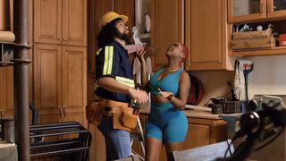 A girl in the role of a stewardess needs to have sex with her client
