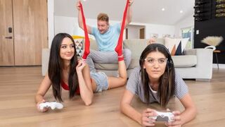 A hot chick encouraged her BF to play video games