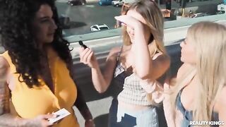 Lesbian threesome sex with three sexy chicks on the strip