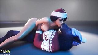 Busty woman fucked by a werewolf on Christmas XXX