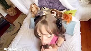 Noisy wet pussy fart with teen slut Bambi Bluu begging for cock and facial