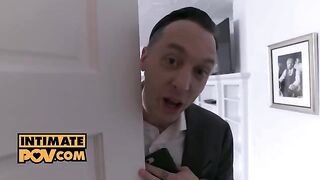 Cute girls gave the groom a blowjob on his wedding night in an intimate POV scene