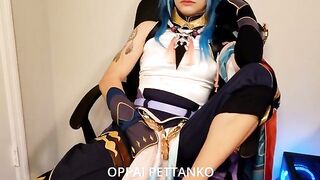 Cosplay slut Xiao gets caught masturbating by Zhongli, showcasing intense Genshin Impact passion