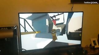 A cute couple challenges each other to a blowjob while playing a video game