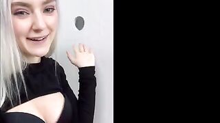 The slutty teen got a huge cumshot on her face through the glory hole