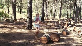A couple engaged in passionate sex right in the woods, no shame