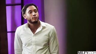 A sexy woman is attacked by two guys in the room