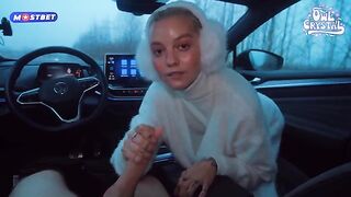 A beautiful and slutty schoolgirl gets fucked by stranger in car