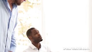 The guy is having sex with two girls in their pussy and ass
