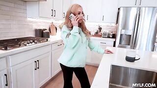 The bimbo is in a good mood and caresses her beautiful breasts