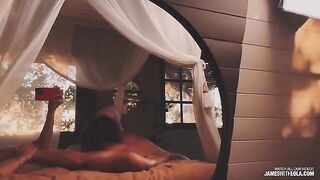 The couple has an amazing intimate moment in front of the mirror, reflecting their passion