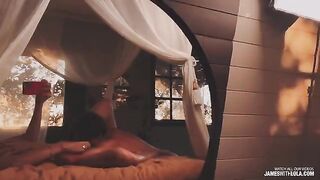 The couple has an amazing intimate moment in front of the mirror, reflecting their passion