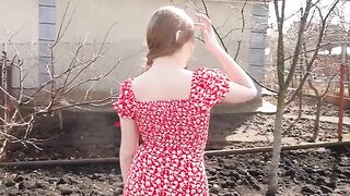 A hot blonde is always horny in the village