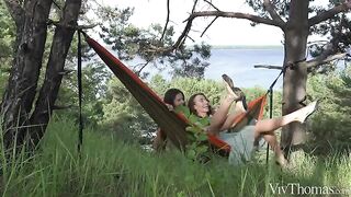 The lesbian beauties got a tan in the nature